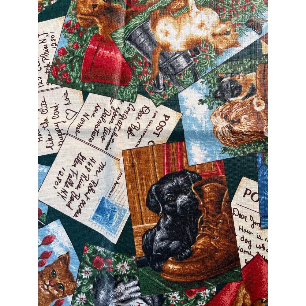 Fabric - VTG Tossed Cat Dog Postcard Collage VIP Cranston Print 34.5” L x 44” W‎